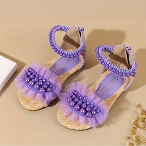 Little Girls Violet Purple Pearl Decor Sandals Size 9.5